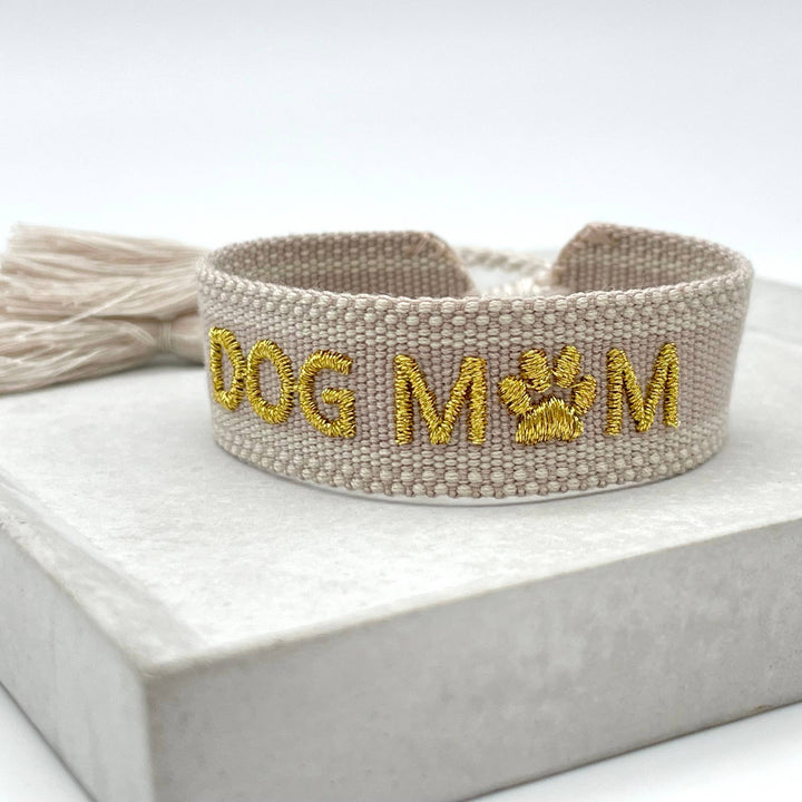 DOG MOM Statement Armband gewebt, bestickt