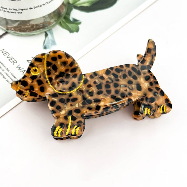 Skurrile Leopardenflecken‑Dackel‑Acetat‑Haarklammer