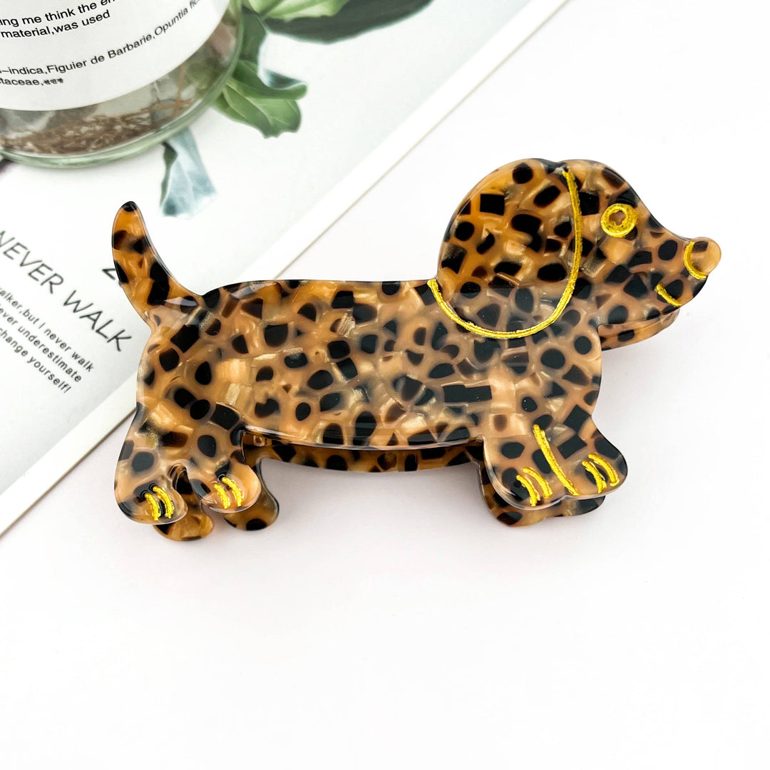 Skurrile Leopardenflecken‑Dackel‑Acetat‑Haarklammer