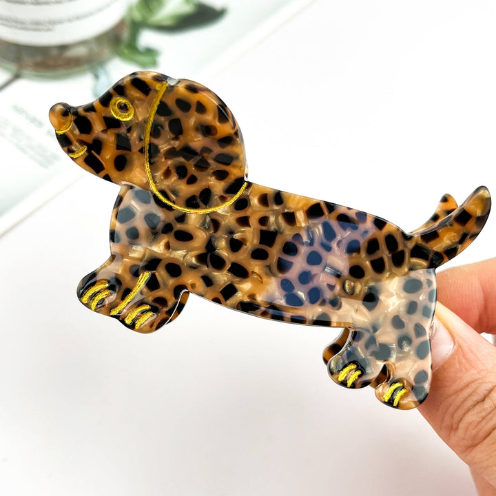 Skurrile Leopardenflecken‑Dackel‑Acetat‑Haarklammer