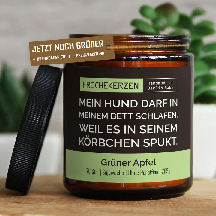 Kerze - mein Hund darf in meinem Bett schlafen, weil es in seinem Körbchen spukt.