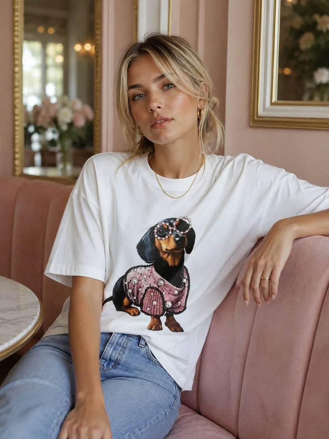 Oversize-T-Shirt mit Hundemotiv [Z8398]